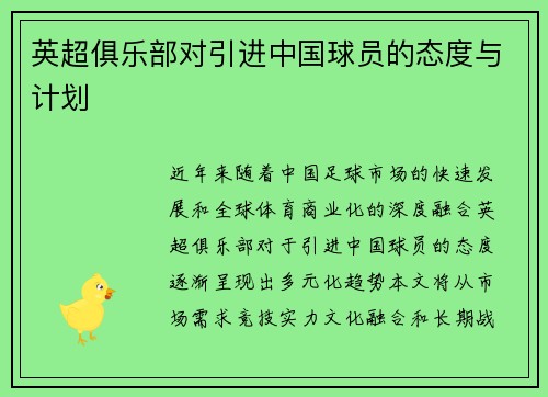 英超俱乐部对引进中国球员的态度与计划